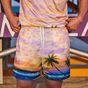 Fashion Nova Men Tropical Sunset Beach Basketball Meshed Shorts